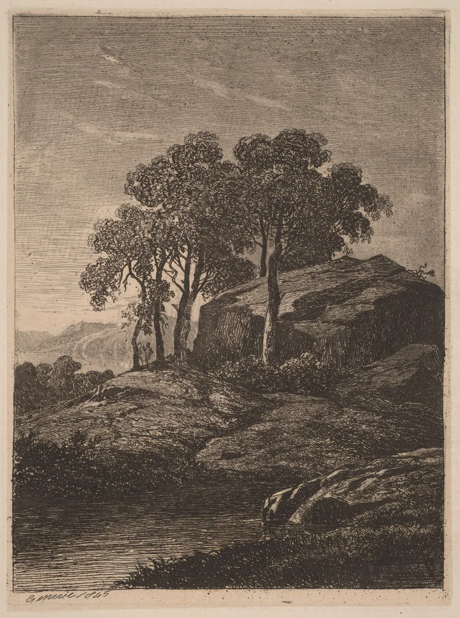 Trees by a Rock by Alexandre Calame