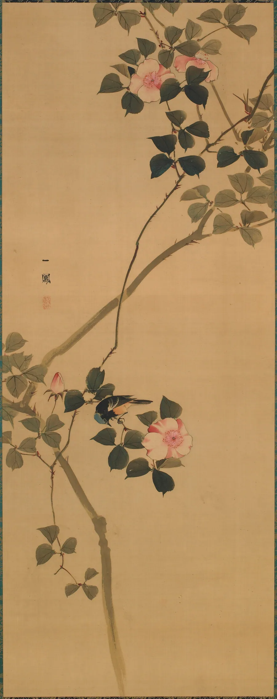 Wild rose and a bird by Mori Ippo 森一鳳 (1798-1871)