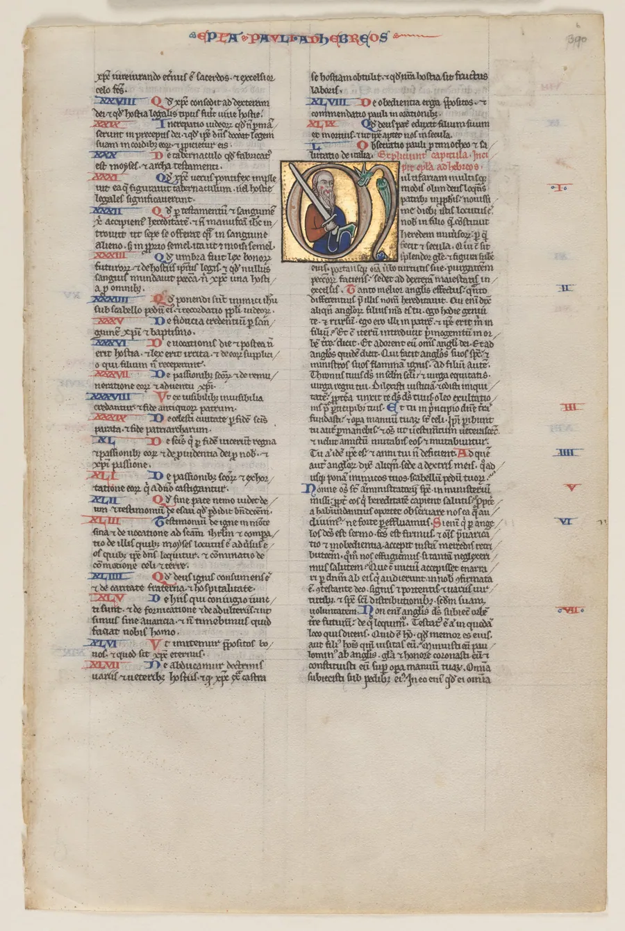 Leaf with Initial from a Latin Bible: Initial M: St. Paul with a Sword and a Book by Vienna Moralized Bible Workshop