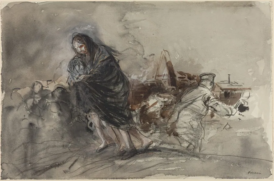 a) Après Douai (After Douai) (recto); b) Figure (verso) by Jean-Louis Forain