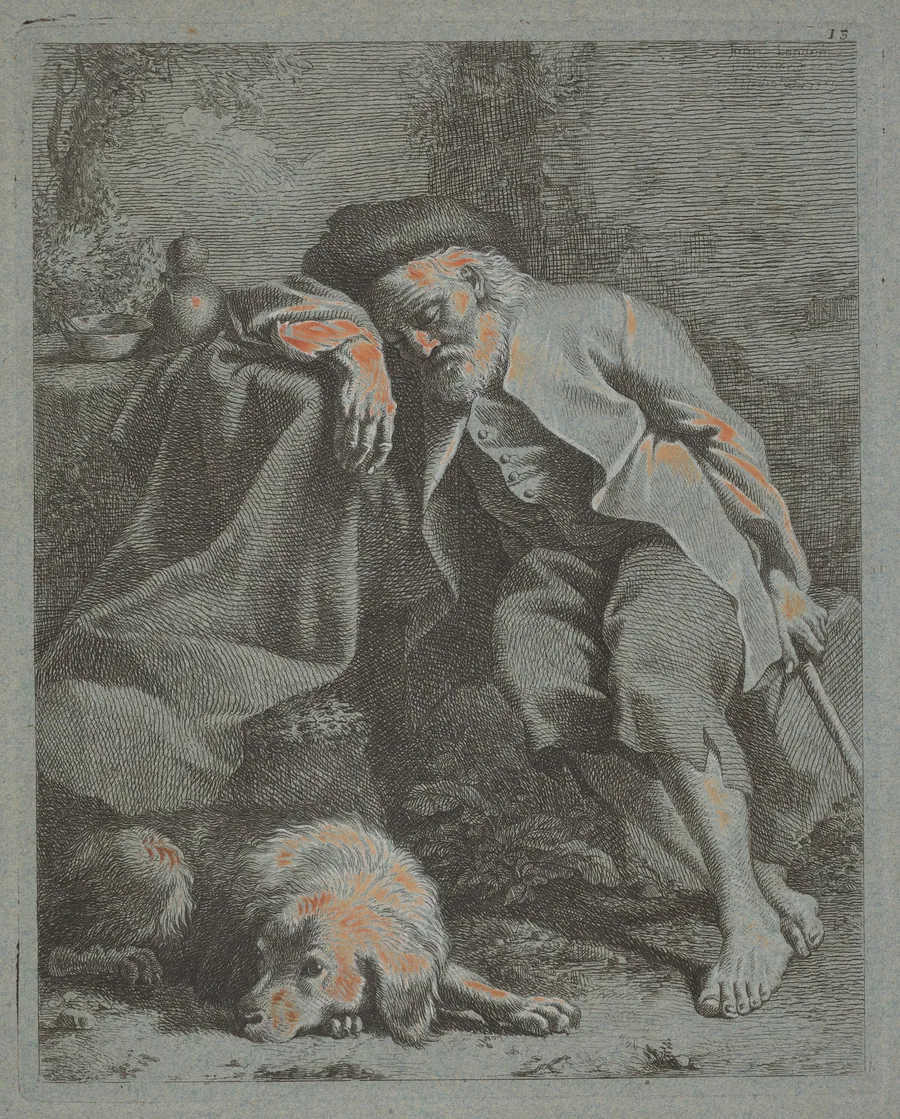 Sleeping Old Man with Dog by Francesco Londonio