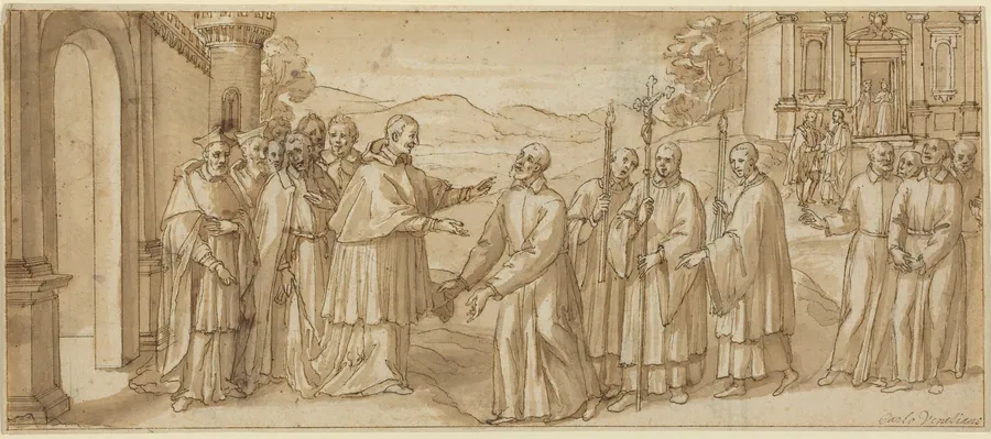 The Meeting of San Carlo Borromeo and San Filippo Neri by Italian 17th Century