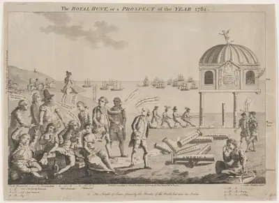 The Royal Hunt, or a Prospect of the Year 1782: The Temple of Fame, formerly the Wonder of the World, but now in Ruins