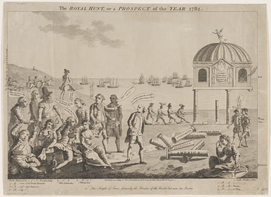 The Royal Hunt, or a Prospect of the Year 1782: The Temple of Fame, formerly the Wonder of the World, but now in Ruins by R. Owen