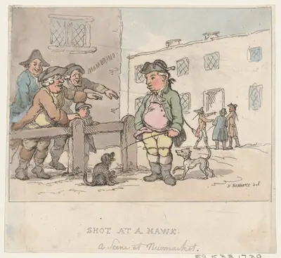 A Scene at Newmarket: A Shot at a Hawk [Pigeon]
