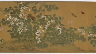 Broad bean flowers and butterflies
