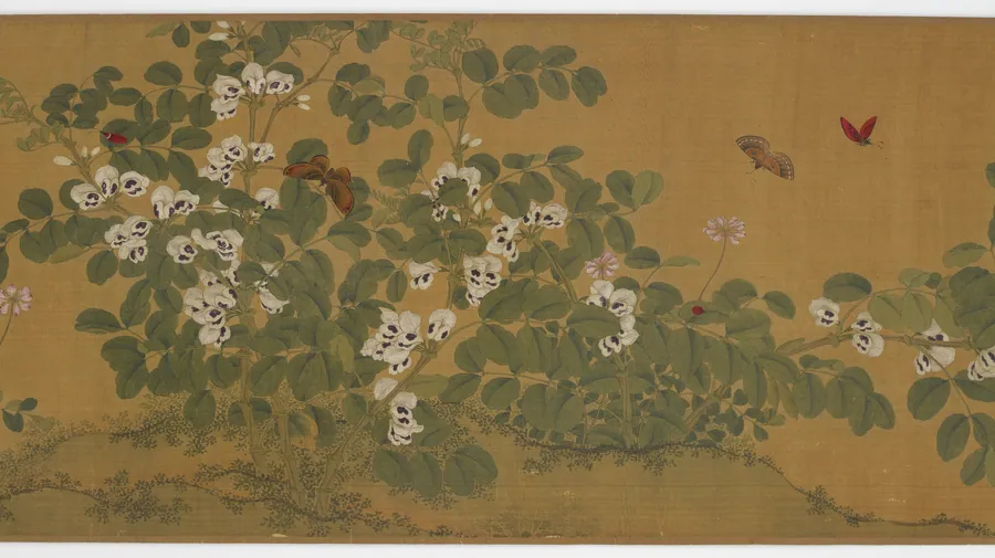 Broad bean flowers and butterflies by Formerly attributed to Ma Lin (active early to mid-13th century)