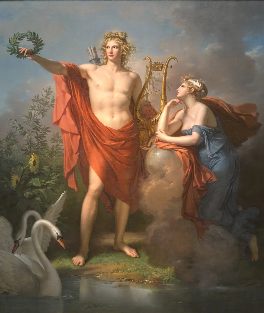 Apollo, God of Light, Eloquence, Poetry, and the Fine Arts with Urania, Muse of Astronomy by Charles Meynier