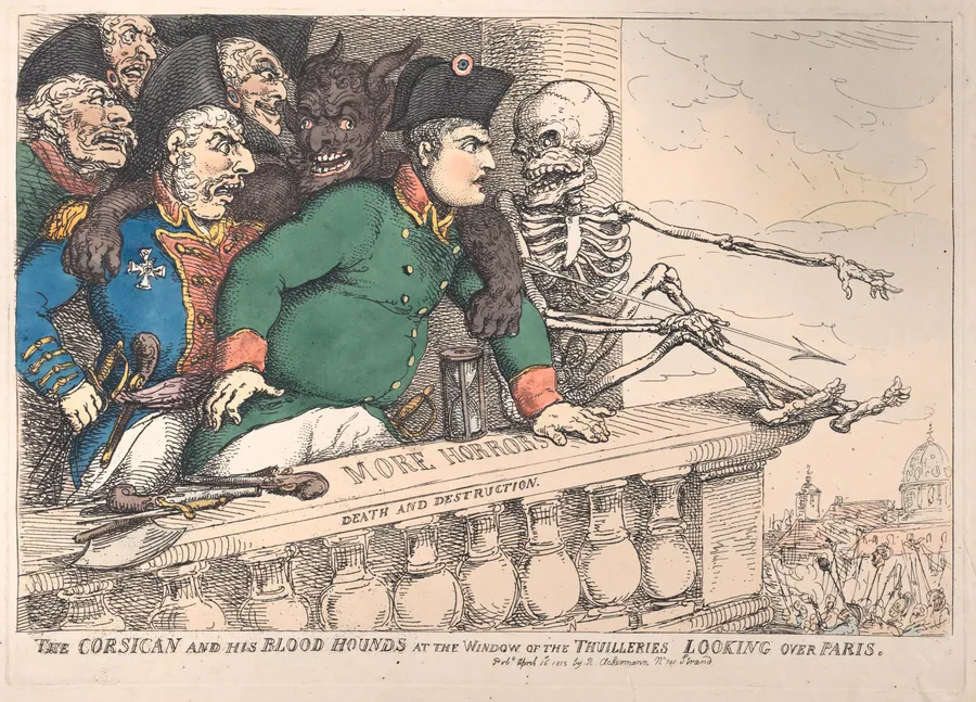 The Corsican and His Bloodhounds at the Window of the Thuilleries Looking Over Paris by Rudolph Ackermann, London