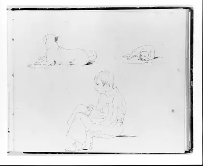 Two Dogs and a Boy Seated (from Sketchbook)