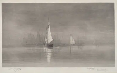Untitled (Harbor Scene with Sailboats)