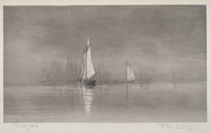 Untitled (Harbor Scene with Sailboats) by Charles Frederick William Mielatz