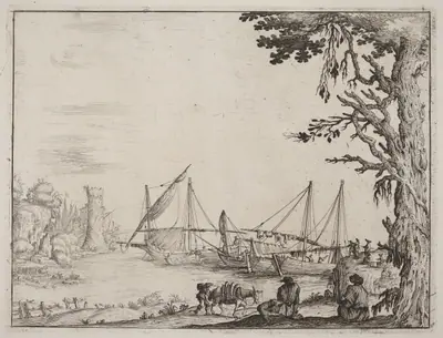 Seaport with Anchored Vessels