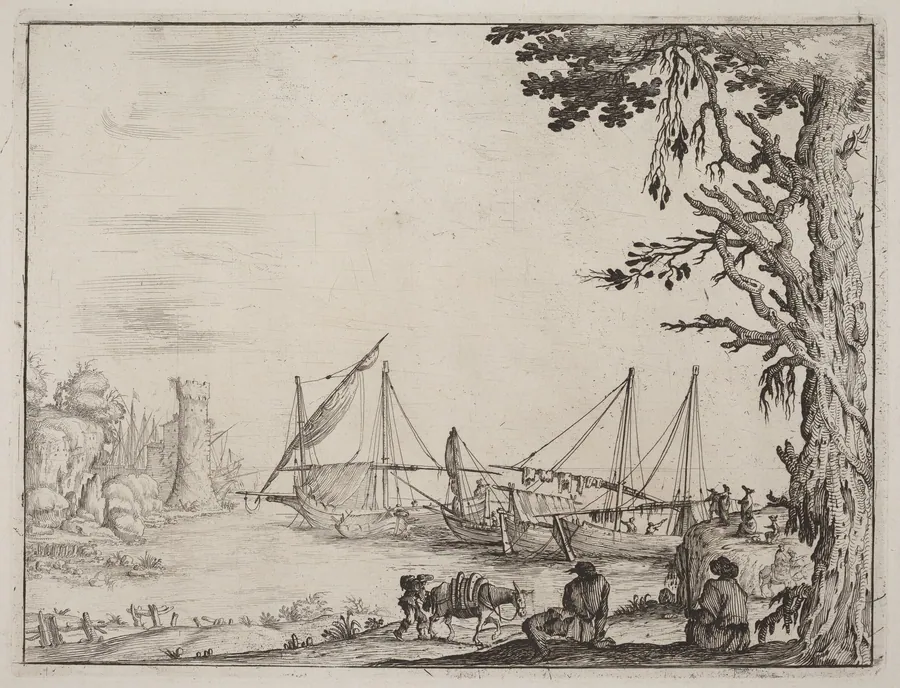 Seaport with Anchored Vessels by Ercole Bazicaluva