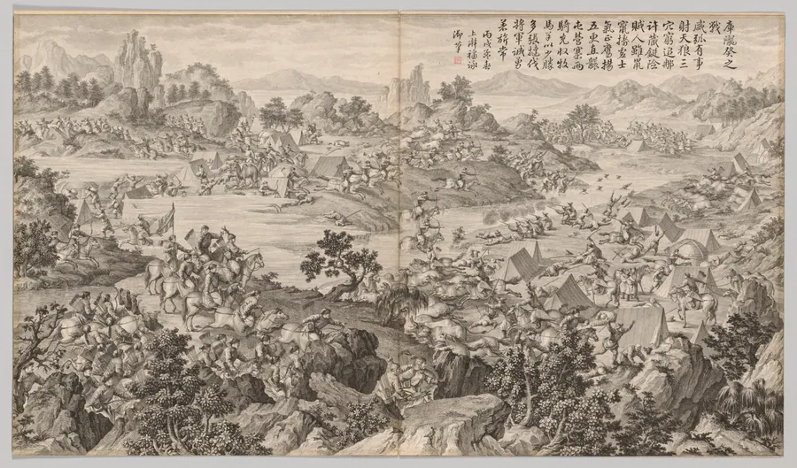 Battle of Kulongkui: from Battle Scenes of the Quelling of Rebellions in the Western Regions, with Imperial Poems by Jean Damascene Sallusti