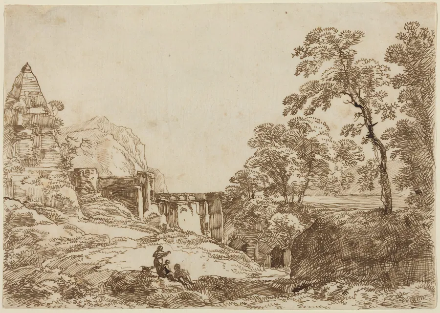 Landscape with a Pyramid and Classical Ruins by Franz Innocenz Josef Kobell