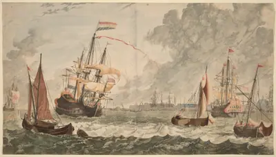Amsterdam, Ships at the IJ on Choppy Waters