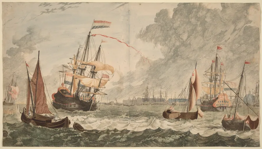 Amsterdam, Ships at the IJ on Choppy Waters by Johann Teyler