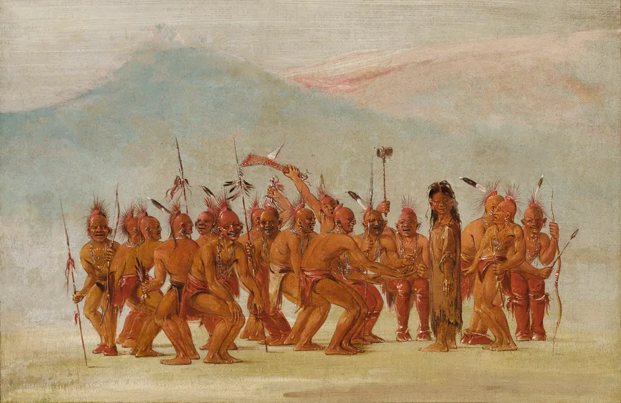 Dance to the Berdash by George Catlin, born Wilkes-Barre, PA 1796-died Jersey City, NJ 1872