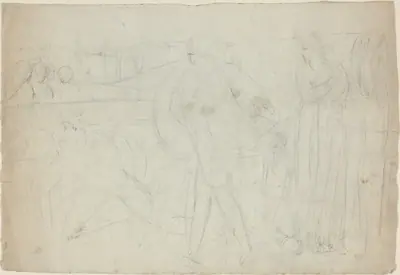 Sketch of a Swordsman Standing Over His Defeated Opponent [recto]