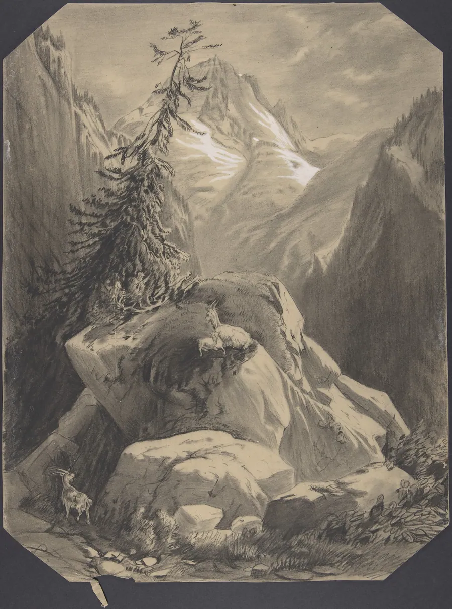 Three Goats in a Moutainous Landscape by Alexandre Calame