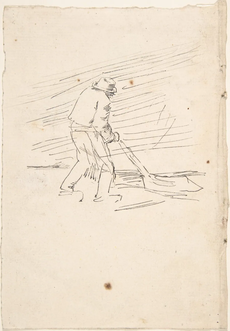 Study of a man pushing a plow by Félicien Rops
