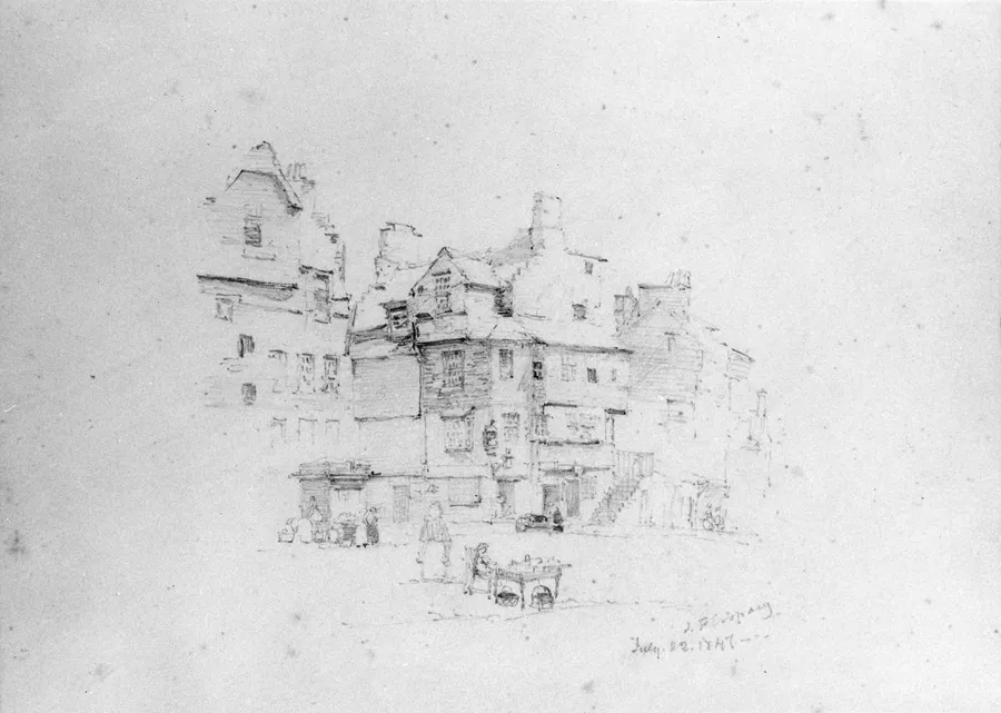 Village Square with Figures, Doune, Scotland (?) (from Cropsey Album) by Jasper Francis Cropsey
