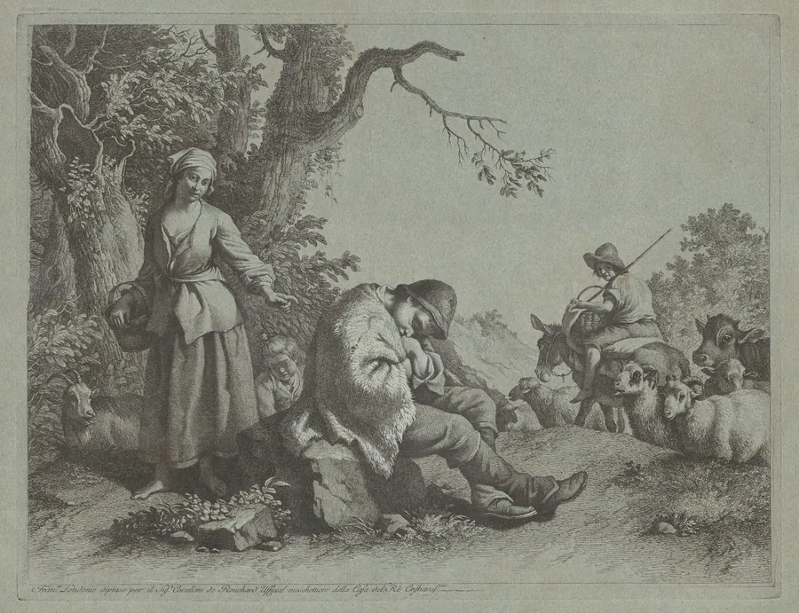Sleeping Shepherd Boy and  Woman with a Child by Francesco Londonio