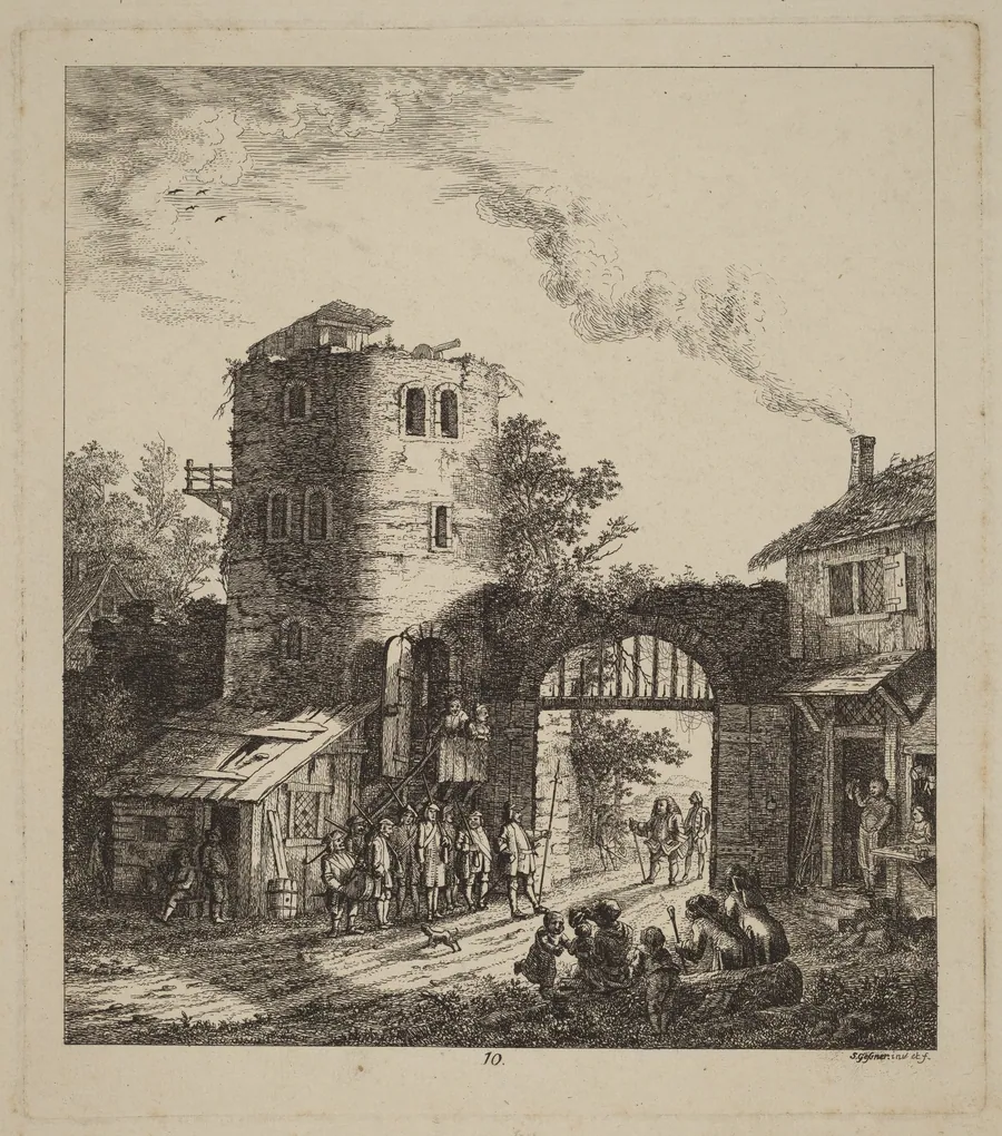 Villagers at a City Gate Greeting a Dignitary by Salomon Gessner