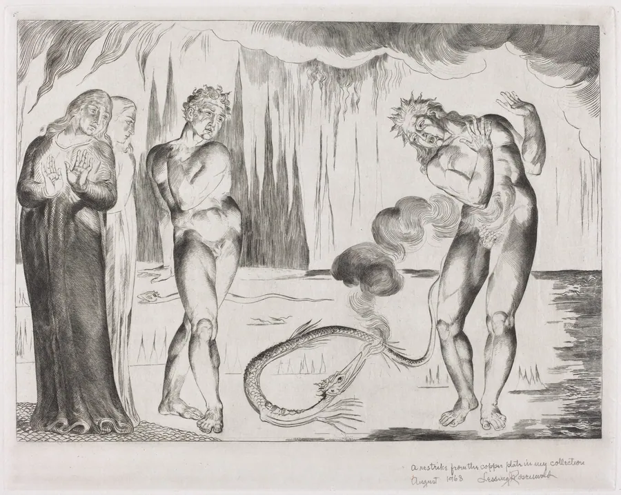 The Circle of the Thieves; Buoso Donati Attacked by the Serpent by William Blake