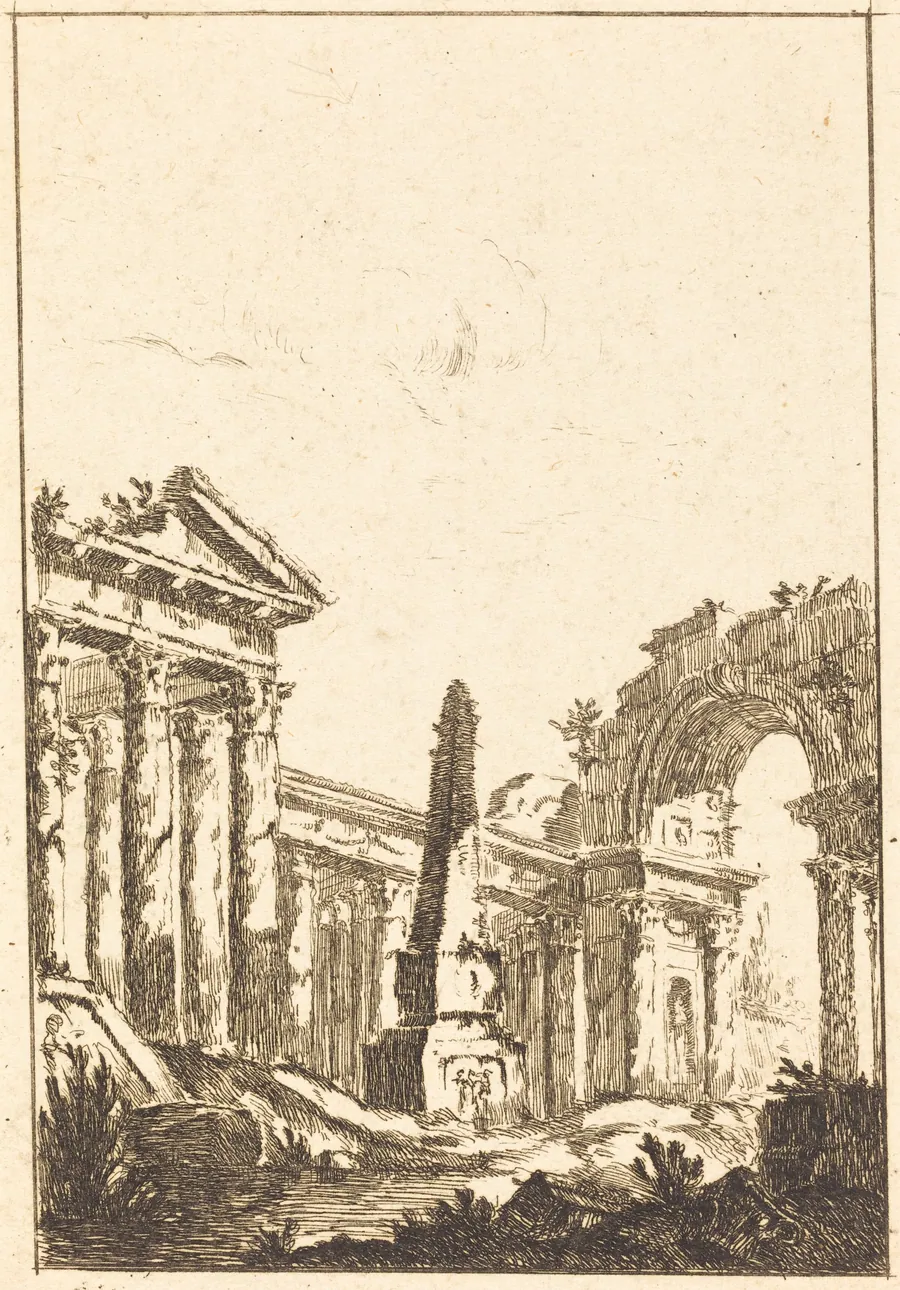 Capriccio with Ruins and an Obelisk by Jérôme Charles Bellicard