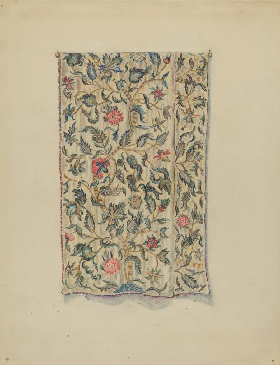 Crewel Embroidery for Bed Hanging by Mary Berner