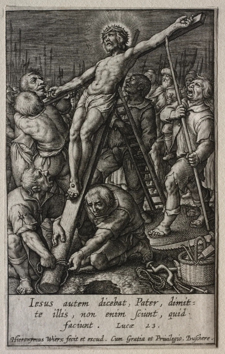 The Passion: The Raising of the Cross by Hieronymus Wierix