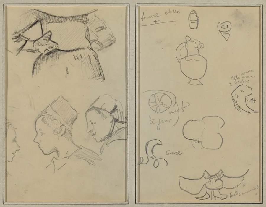 Four Studies of Breton Women; Shapes and Vases [verso] by Paul Gauguin