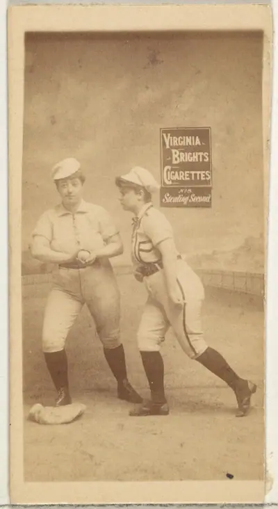 Stealing Second, from the Girl Baseball Players series (N48, Type 2) for Virginia Brights Cigarettes