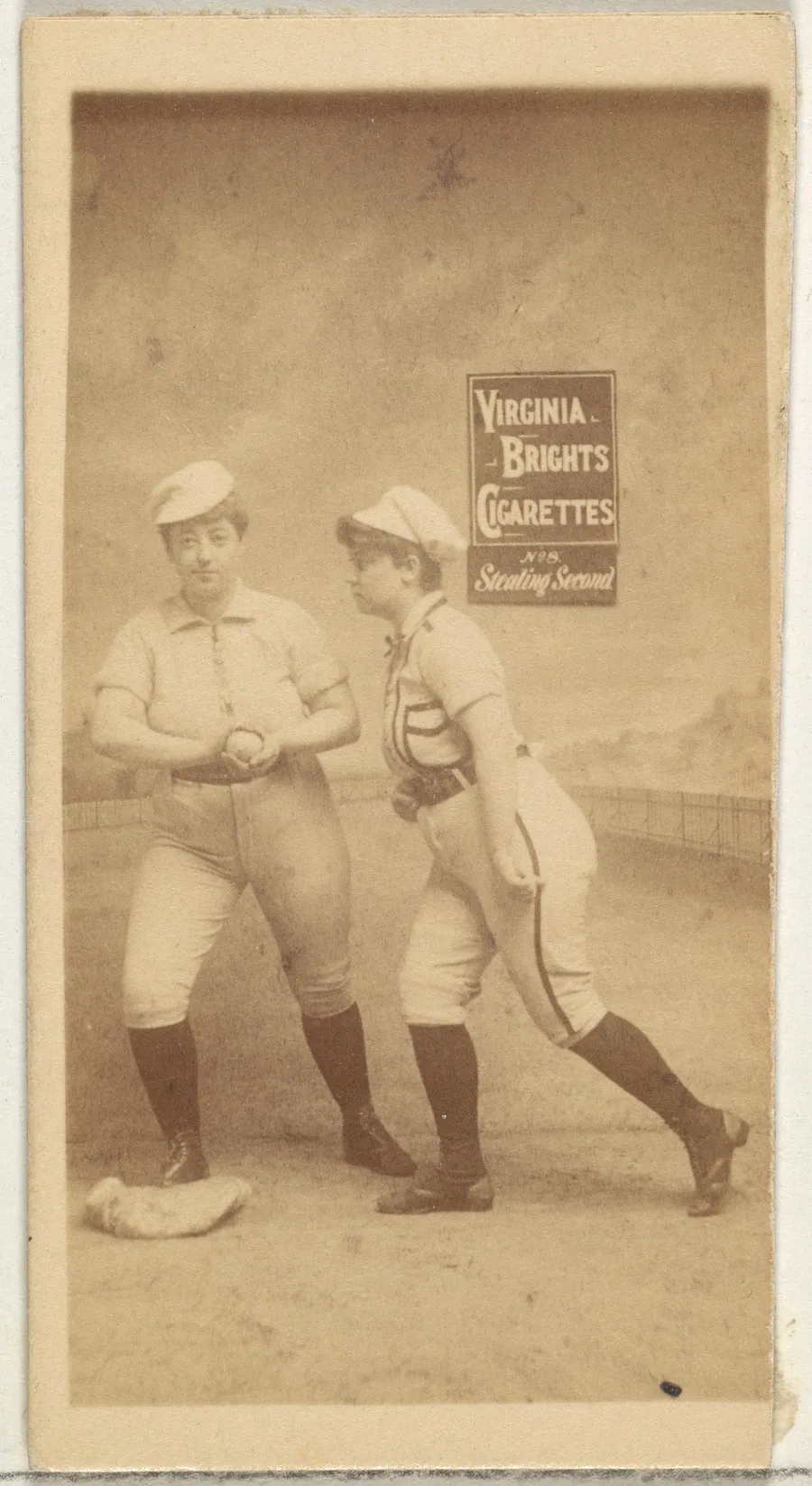 Stealing Second, from the Girl Baseball Players series (N48, Type 2) for Virginia Brights Cigarettes by Allen & Ginter