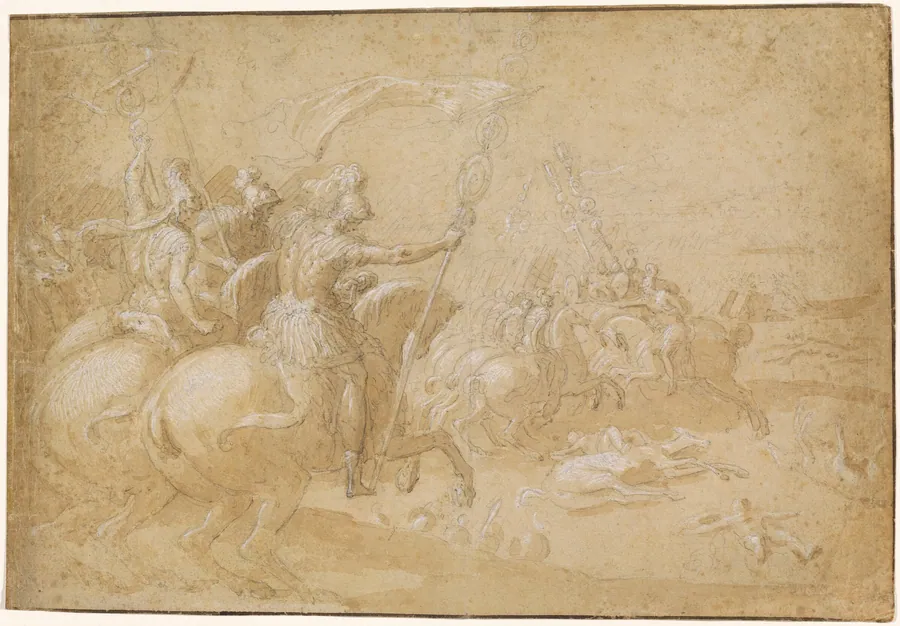 Ancient Roman Warriors Riding into Battle by Antoine Caron