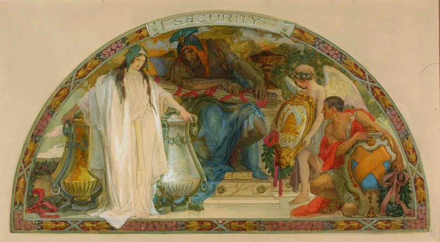 Security (study for lunette, Old Senate Office Building) by Louis Schaettle, born Chicago, IL 1867-died New York City 1917