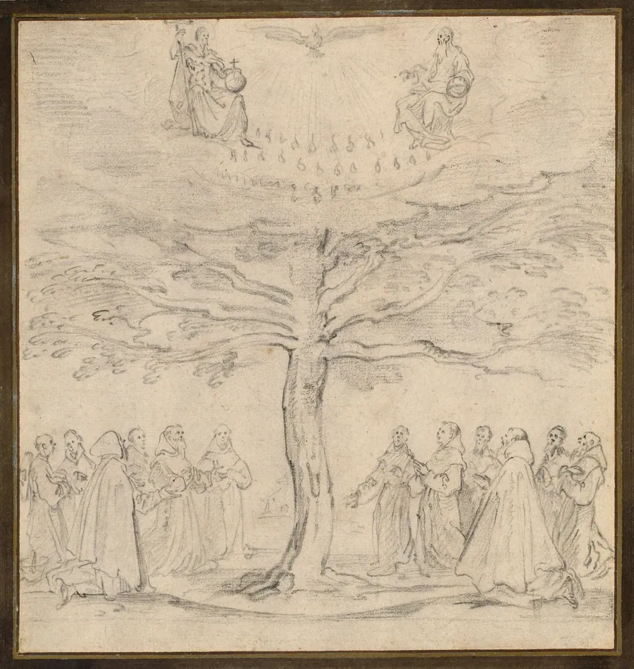 The Holy Trinity in the Tree of Life Adored by Franciscans by Jacques Callot