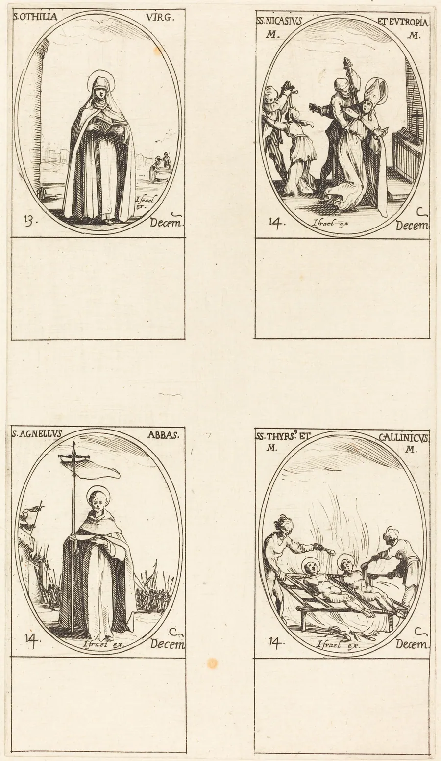 St. Othilia; Sts. Nicasius & Eutropia; St. Agnelus; Sts. Thyrsus & Callinicus by Jacques Callot