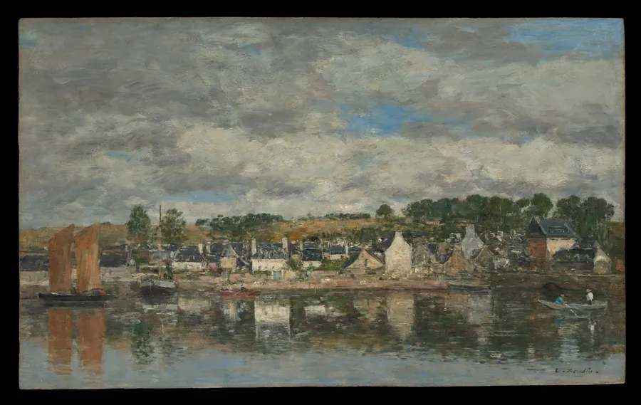 Village by a River by Eugène Boudin