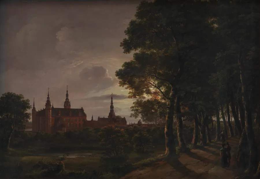 Frederiksborg slot i måneskin by J.C. Dahl