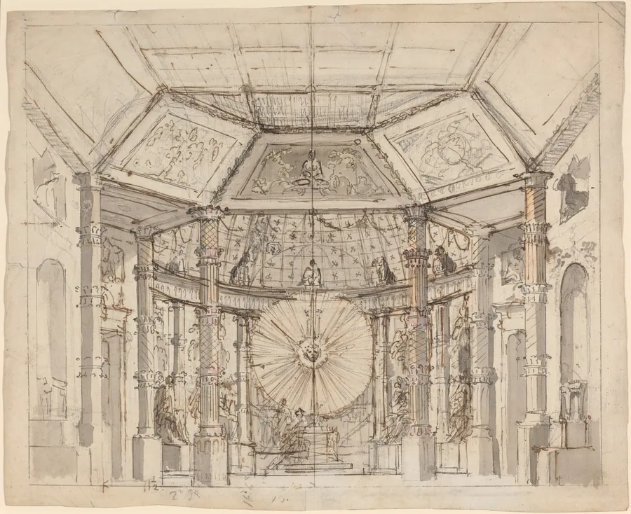 Stage Design for a Domed Temple Interior with a Sun Disk above the Altar by Josef Ignáz Platzer