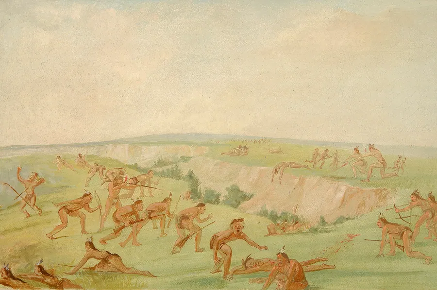 Mandan Attacking a Party of Arikara by George Catlin, born Wilkes-Barre, PA 1796-died Jersey City, NJ 1872
