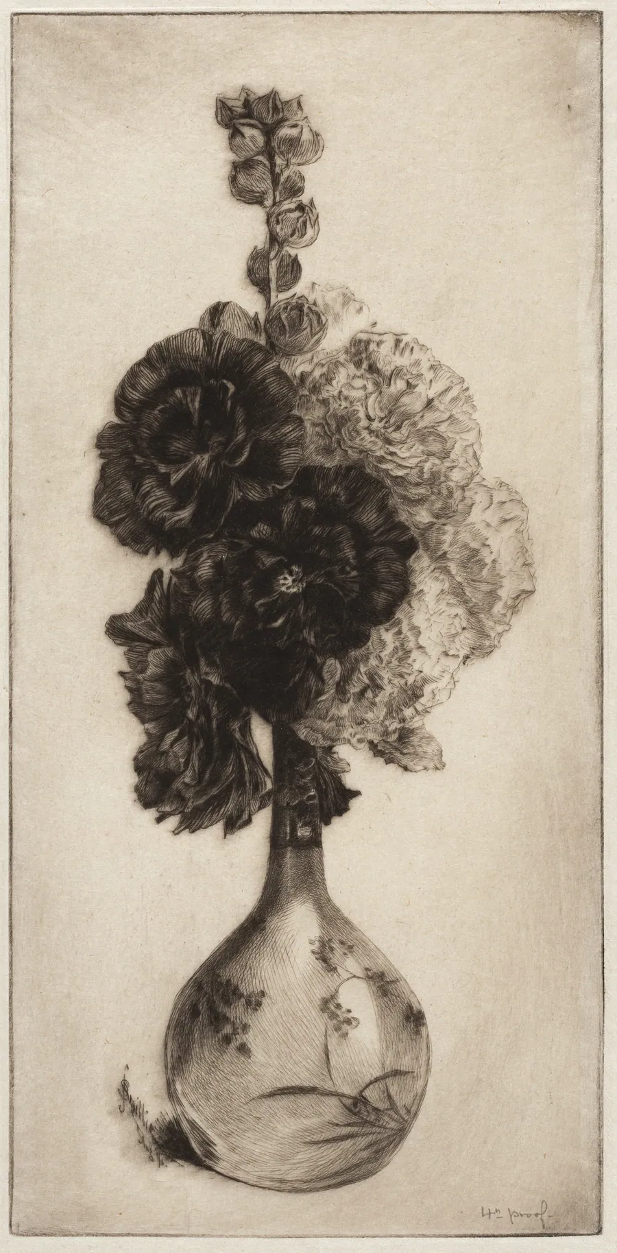 Hollyhocks in a Long-necked Vase by James David Smillie