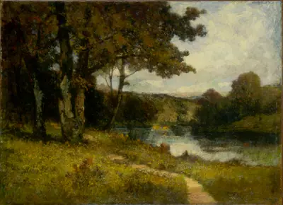 Untitled (landscape, trees near river)