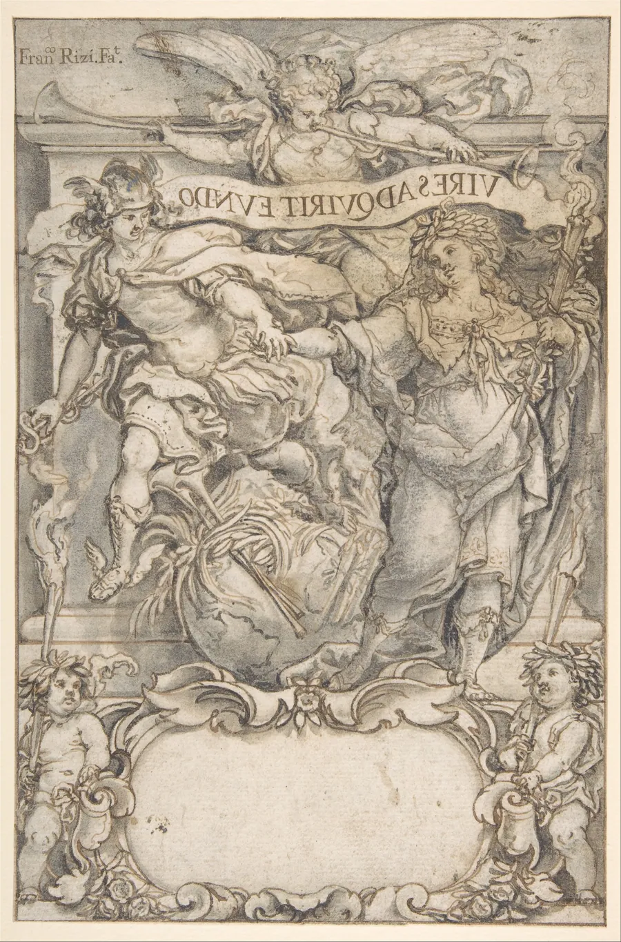 Design for a Frontispiece:  Mercury and Fame by Francisco Rizi