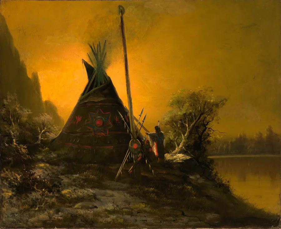 Night Scene of Indian Tipi by Benjamin Raborg, born MO 1871- died San Francisco, CA 1918