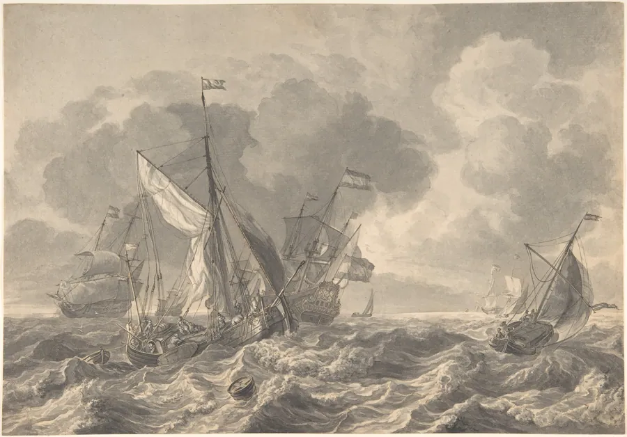 Ships in a Stormy Sea by Ludolf Backhuysen