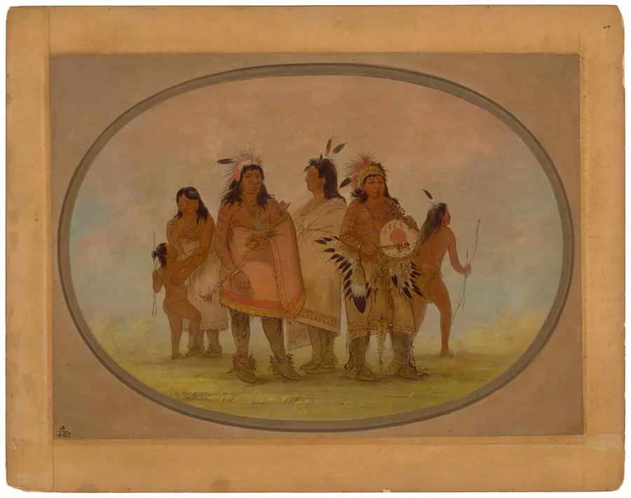 Two Sioux Chiefs, a Medicine Man, and a Woman with a Child by George Catlin